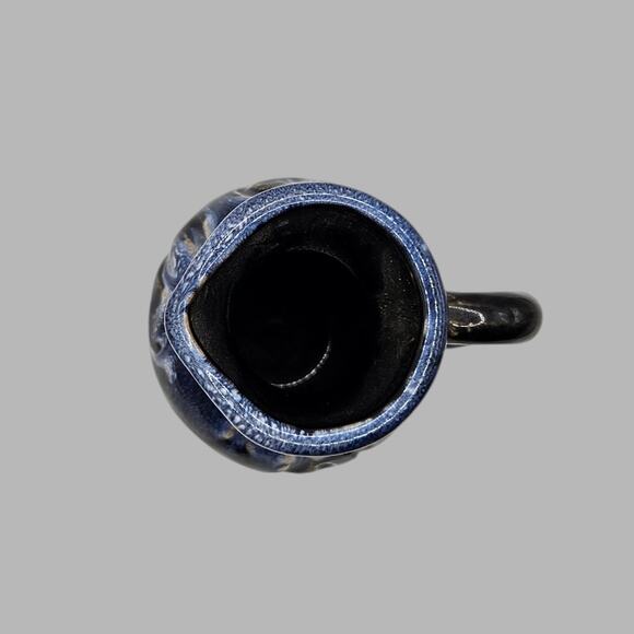 Vintage Blue Black Ceramic Mini Pitcher Vase Japan, Embossed Abstract Design 4” - Picture 5 of 6
